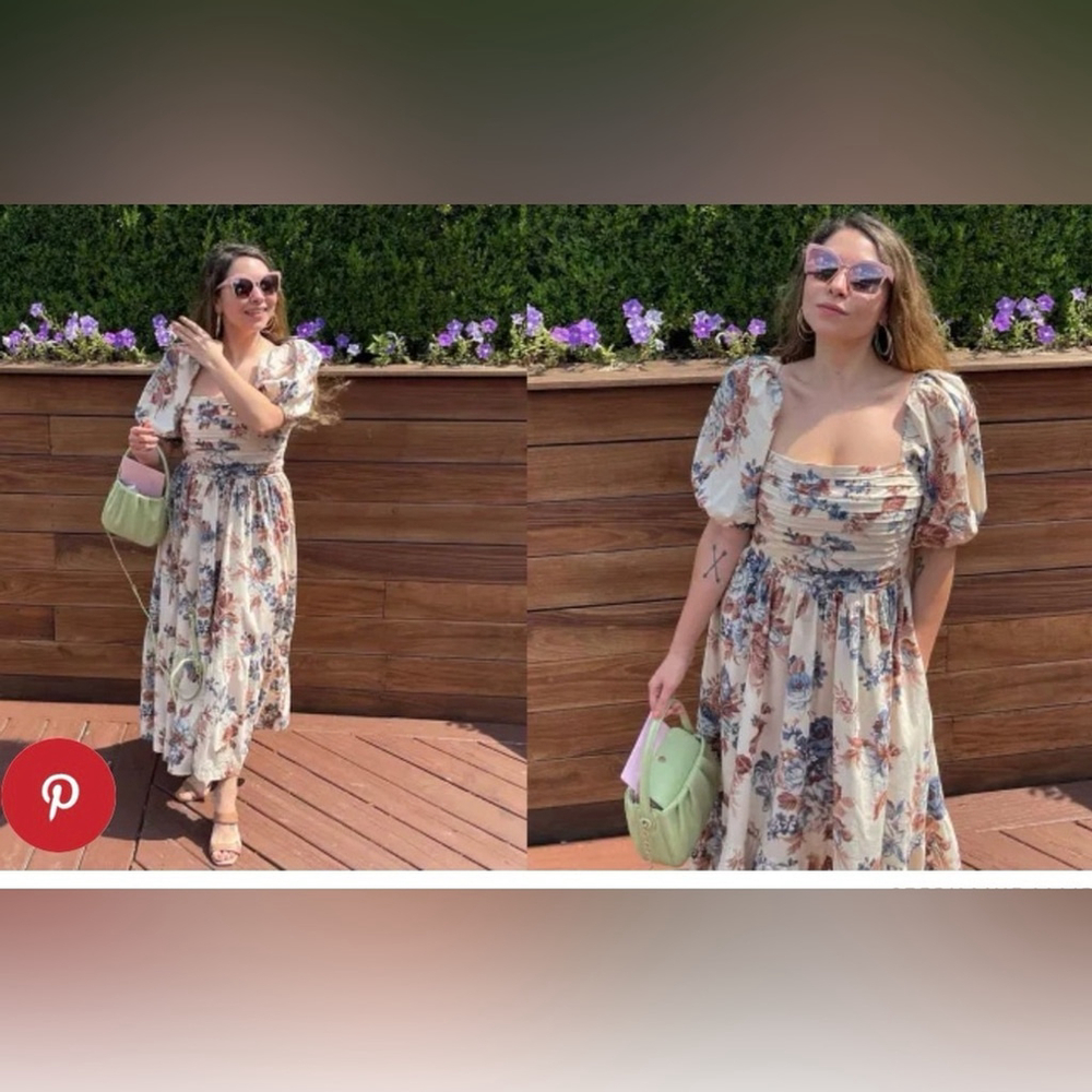 Abercrombie & Fitch The Emerson Poplin Puff Sleeve Midi Dress — Smocked Back m - Picture 7 of 14